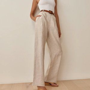 Reformation Vesta Linen Pant Oatmeal Size 4 Wide Leg Trouser